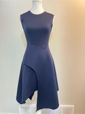 Sleeveless Asymmetrical Navy Midi Dress